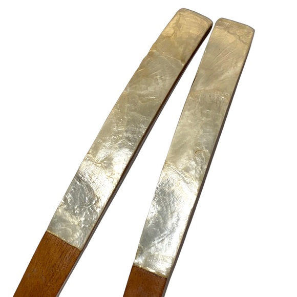 Gorgeous Vintage Shell Craft Serving Utensils, Approx 15”, wood and shell - Picture 8 of 16